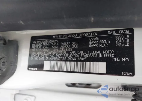 2010 Volvo Xc60 T6 from USA, damaged, VIN YV4992DZXA2063238